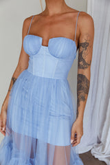 Moonlight Sonata Ruffle Mesh Maxi Dress Sky Blue