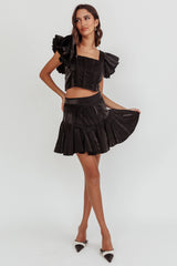 Debutante Ruffle Sleeve Crop Top Black