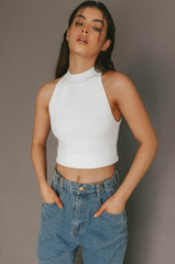 Mindi Sleeveless Ribbed Crop Top White