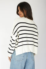 Fly High Drop Shoulder Knit Sweater Stripe Beige