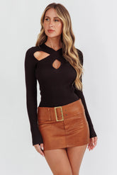 One Mind Cut-Out Neckline Knit Top Black