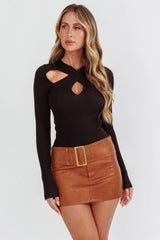 One Mind Cut-Out Neckline Knit Top Black