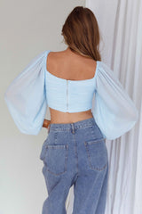 Tanner Long Sleeve Ruched Crop Top Steel Blue