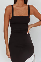 Delighted Asymmetric Hem Maxi Dress Contrast Black