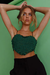 Miss Fine Heart Crop Top Houndstooth Green