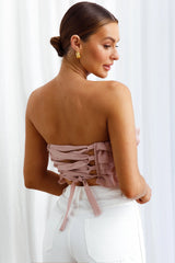 Talulah Layered Ruffle Lace-Up Back Crop Top Blush