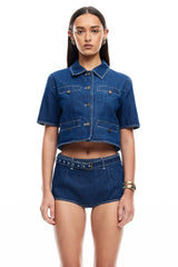 LIONESS Halston Denim Top Blue Denim
