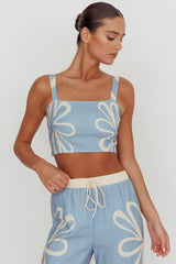 Briar Square Neck Cropped Top Beige Blue