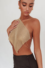 Sun Dial One Shoulder Diamante Top Gold