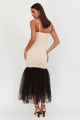 Tomie Tulle Hem Maxi Dress Beige Combo