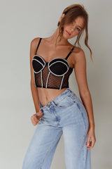 Stop And Stare Diamante Trim Crop Top Black