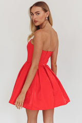 Loveless Strapless Flared Mini Dress Red
