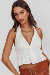 Zoriah Twist Bust Halterneck Top White