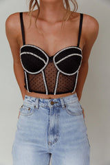Stop And Stare Diamante Trim Crop Top Black