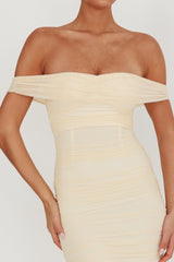 La Salle Off Shoulder Mesh Maxi Dress Ivory