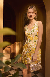 Aisha Floral Appliqué Mini Dress