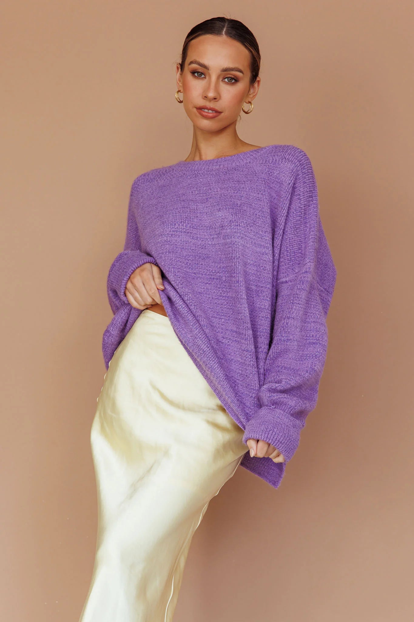 Kayce Dropped Shoulder Knit Sweater Purple