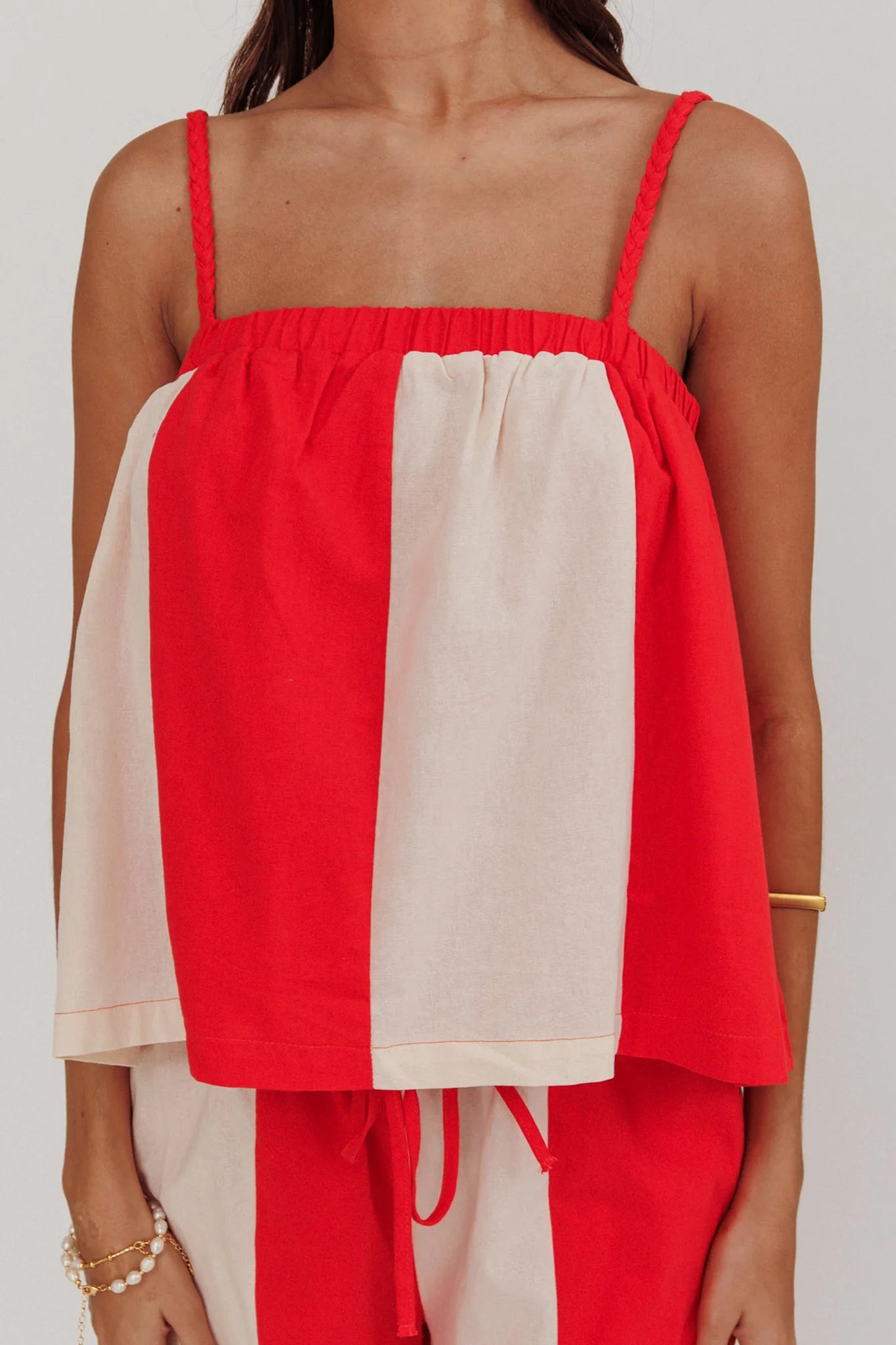 Dream Girl Braided Strap Contrast Top Tomato Red