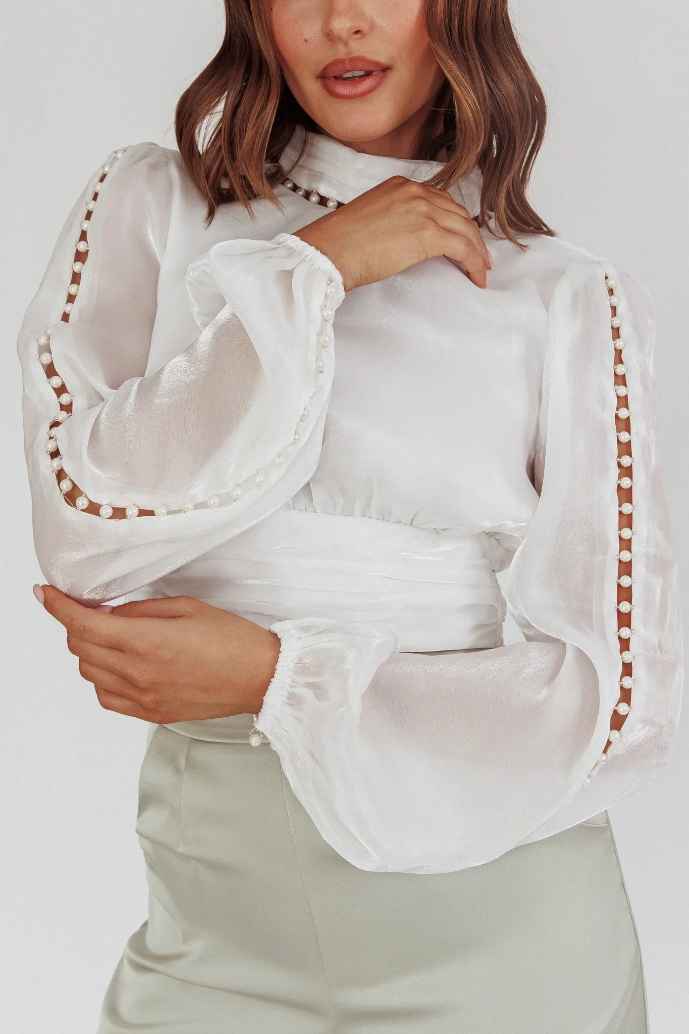 Caia Pearl Detail Open Back Top White