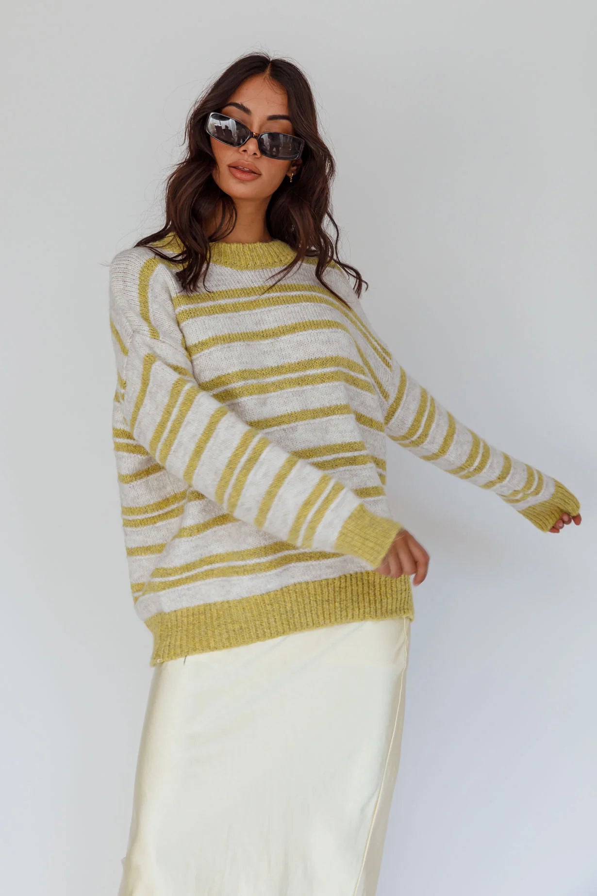 Jona Relaxed Knit Sweater Striped Beige