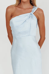 Fly Love Satin One Shoulder Maxi Dress Sky Blue