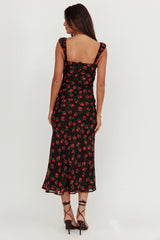 Femme Belle Ribbon Trim Maxi Dress Floral Black
