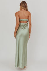 Kona Strapless Pleated Bust Satin Maxi Dress Sage