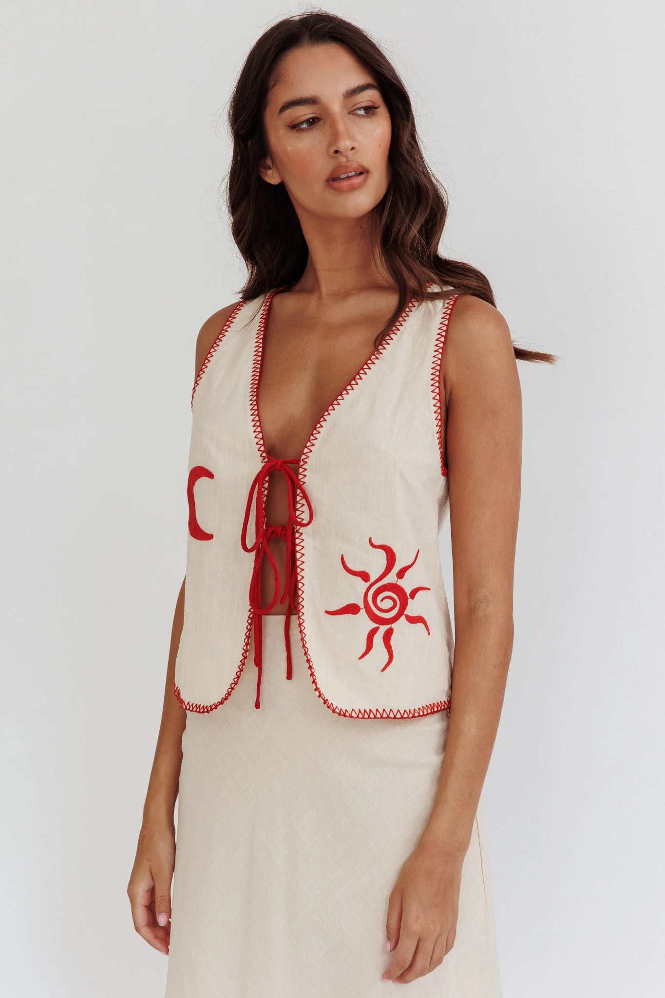 Dose Of Sunshine Blanket Stitch Vest Top Beige