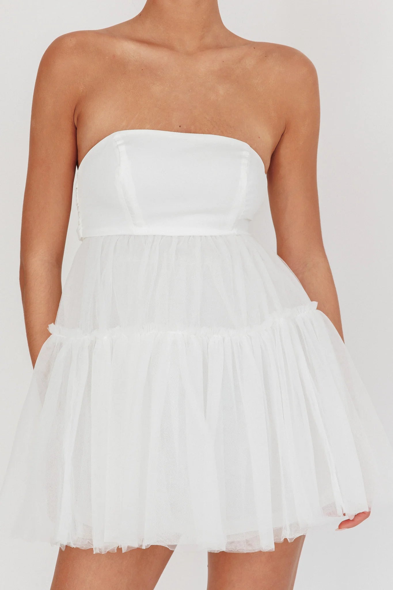Dreamscape Strapless Tulle Mini Dress White