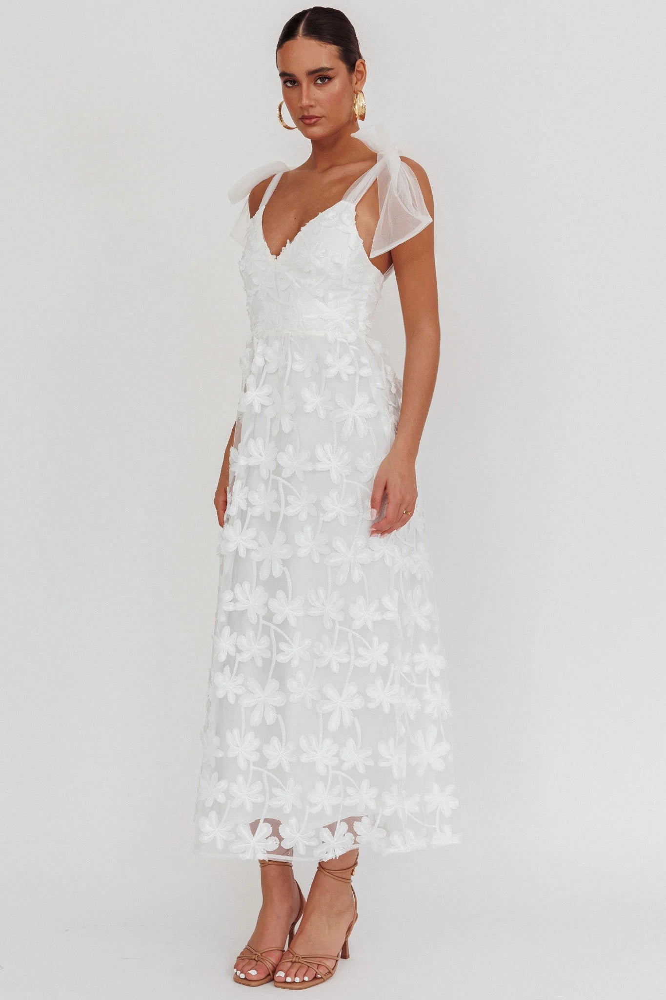 Mykonos Morning Tied Shoulder Tree Maxi Dress White