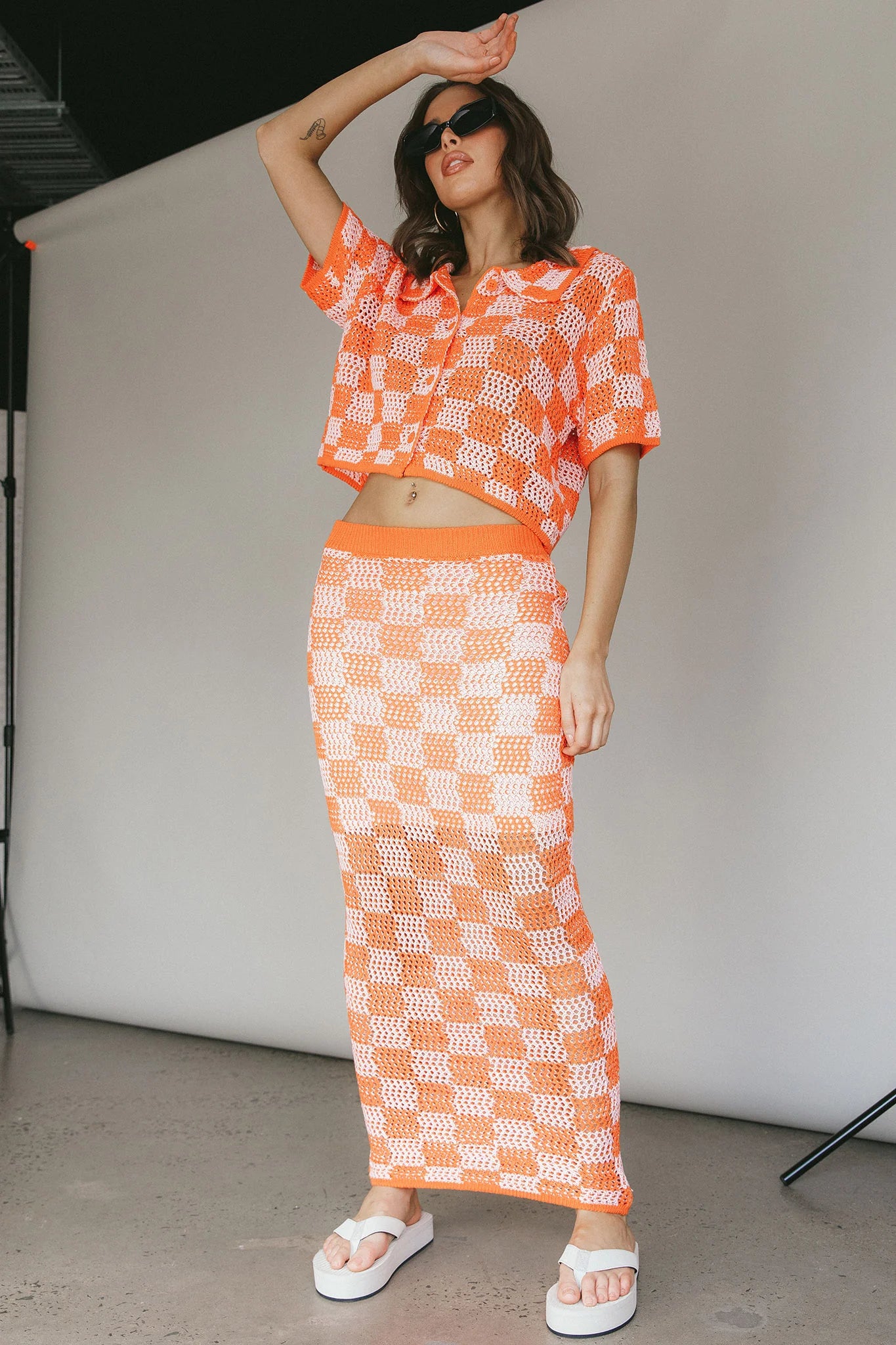 Byron Bay Crochet Buttoned Top Sunset