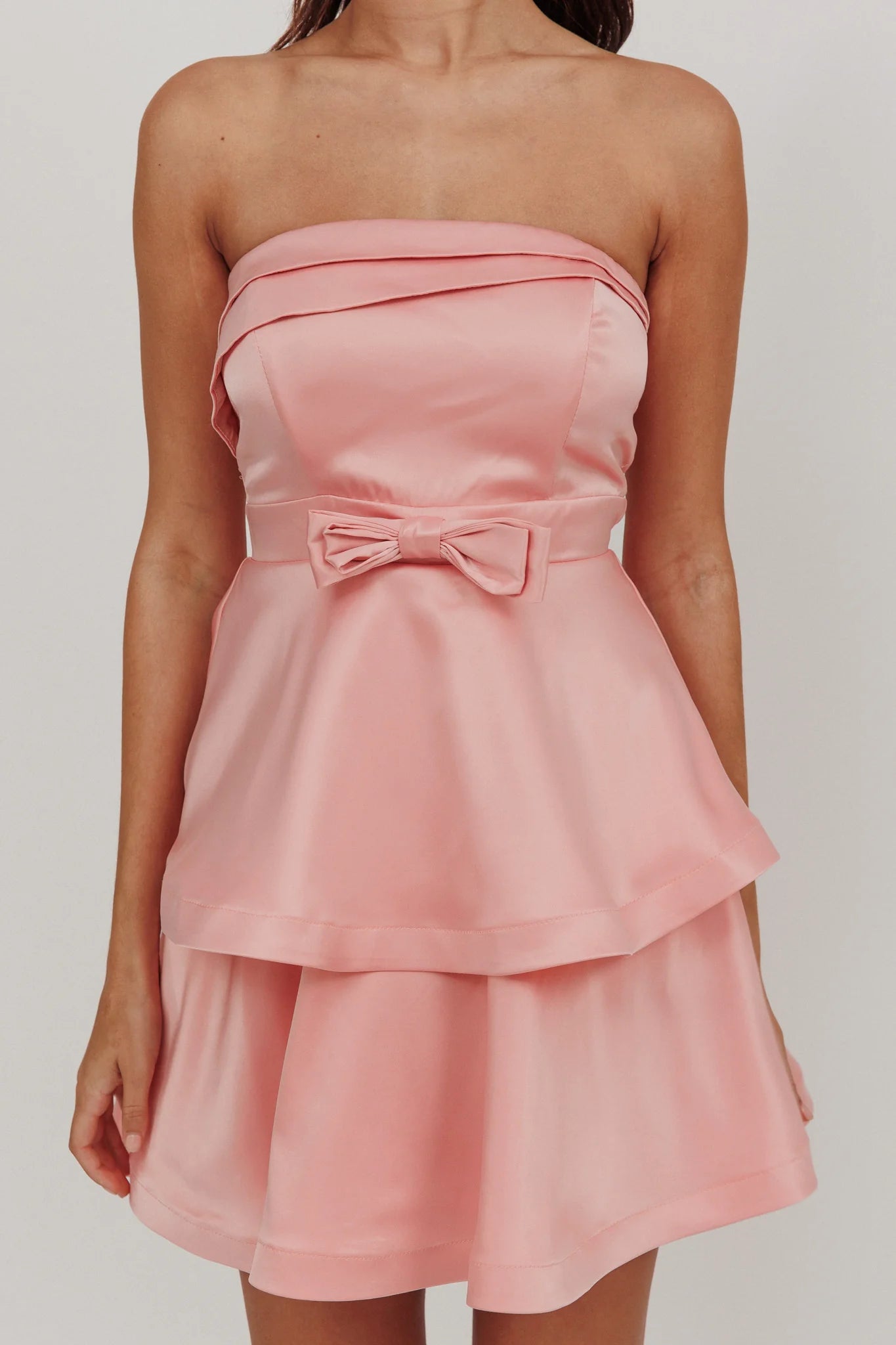 Alix Strapless Tiered Ruffle Mini Dress Rose Pink