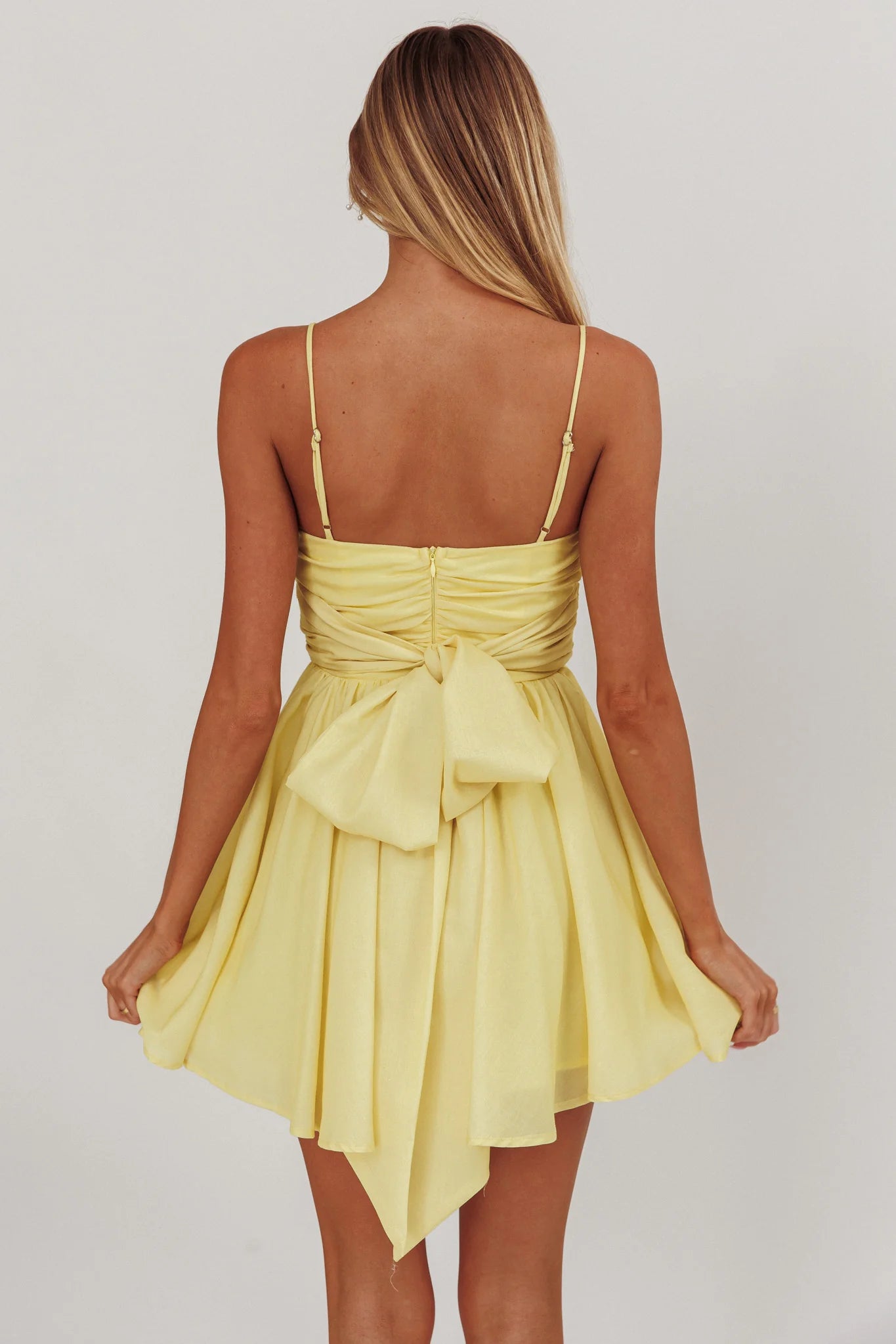 Festivity Flared Bow Floral Mini Dress Yellow