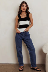 Lisa Striped Knit Tank Top Black White