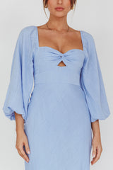 Betina Twist Bust Long Sleeve Midi Dress Blue