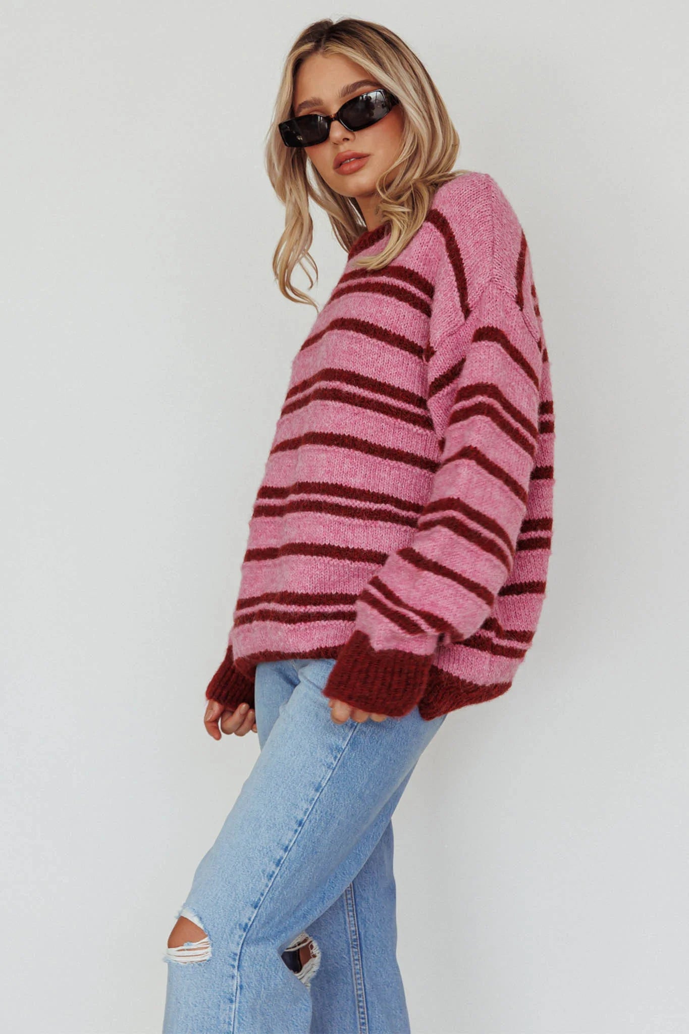 Jona Relaxed Knit Sweater Striped Pink