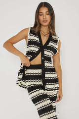 Maysah Button-Up Crochet Top Black/White