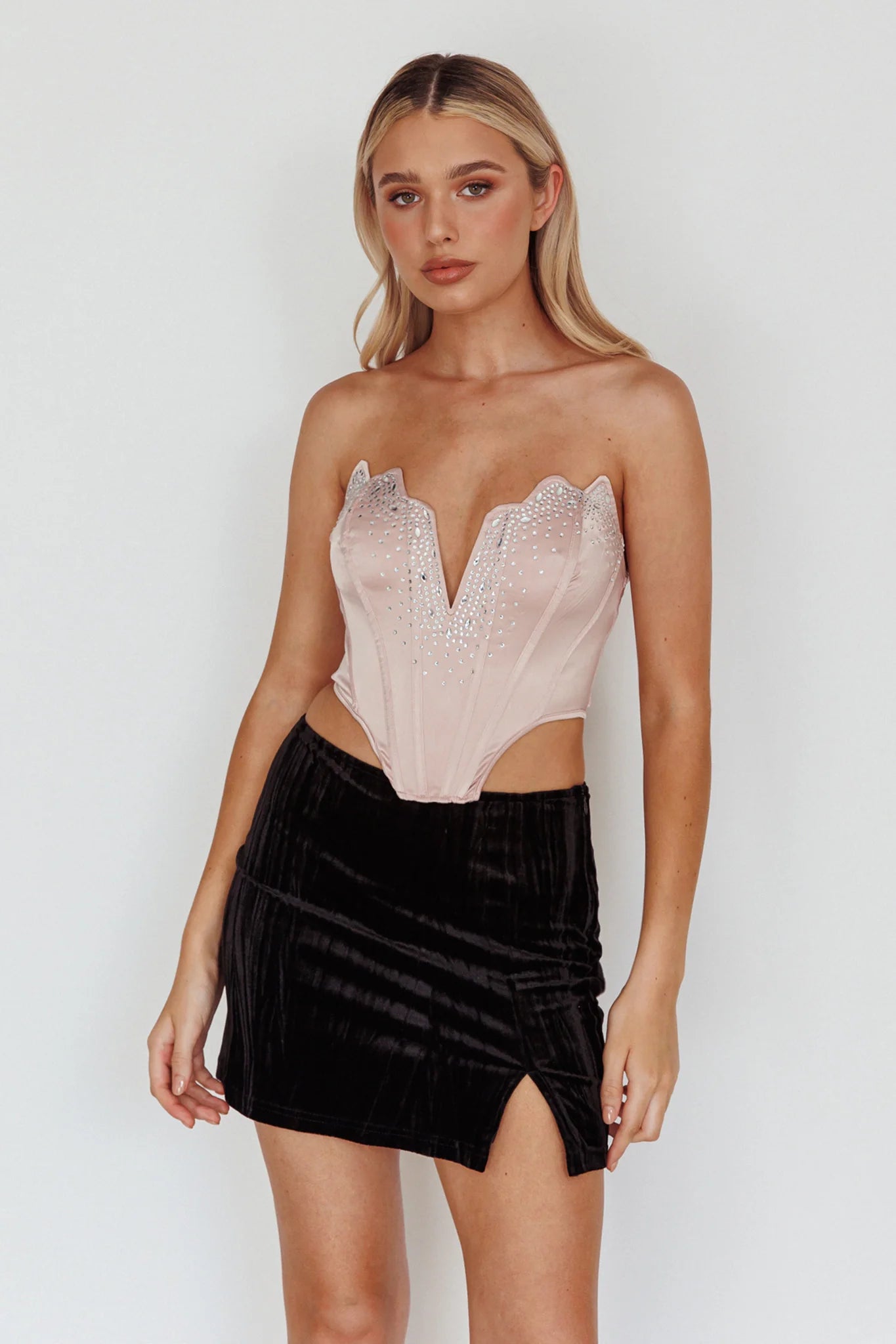 Up All Night Diamante Crop Top Blush