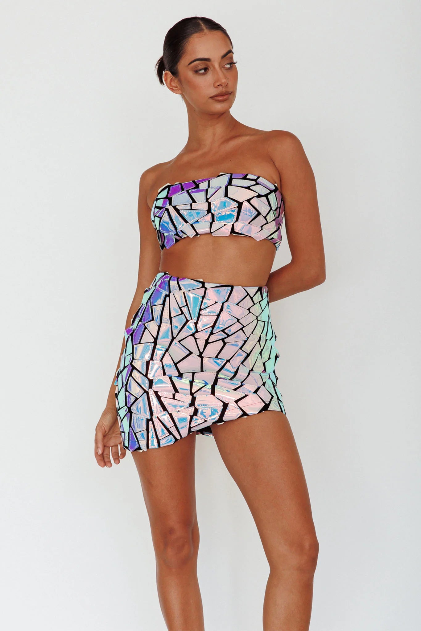 El Camino Mosaic Bandeau Crop Top Silver