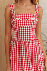 Elderflower Front Pocket Maxi Dress Gingham Red