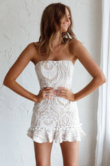 Zoey Lace Embroidery Strapless Mini Dress White
