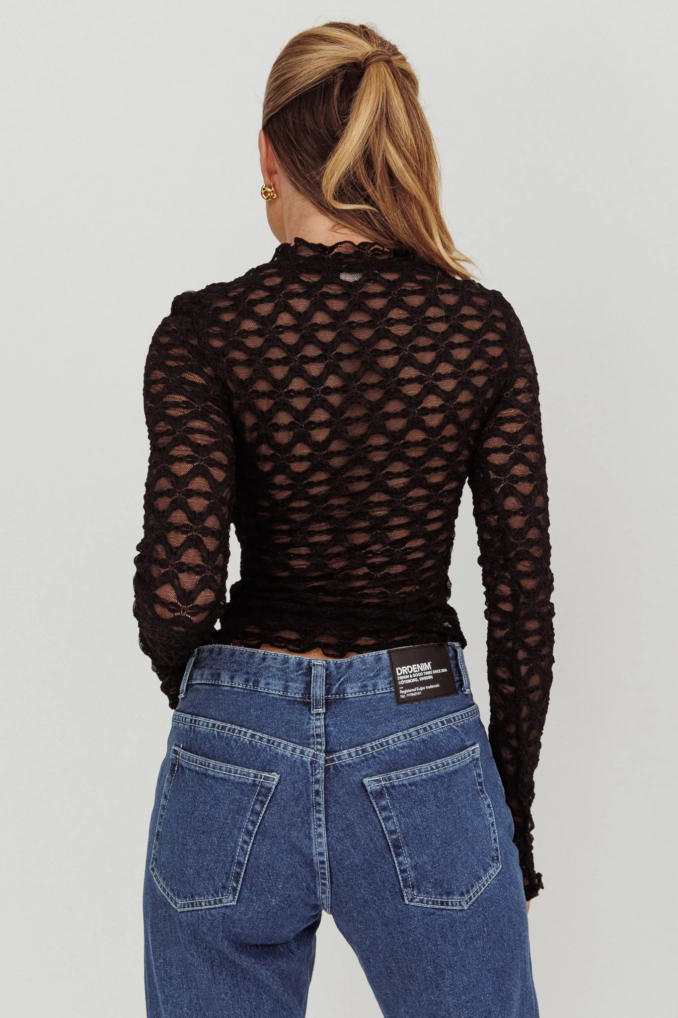 Not Shy Long Sleeve Lace Top Black