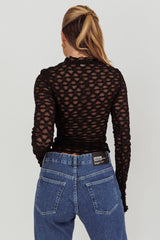 Not Shy Long Sleeve Lace Top Black
