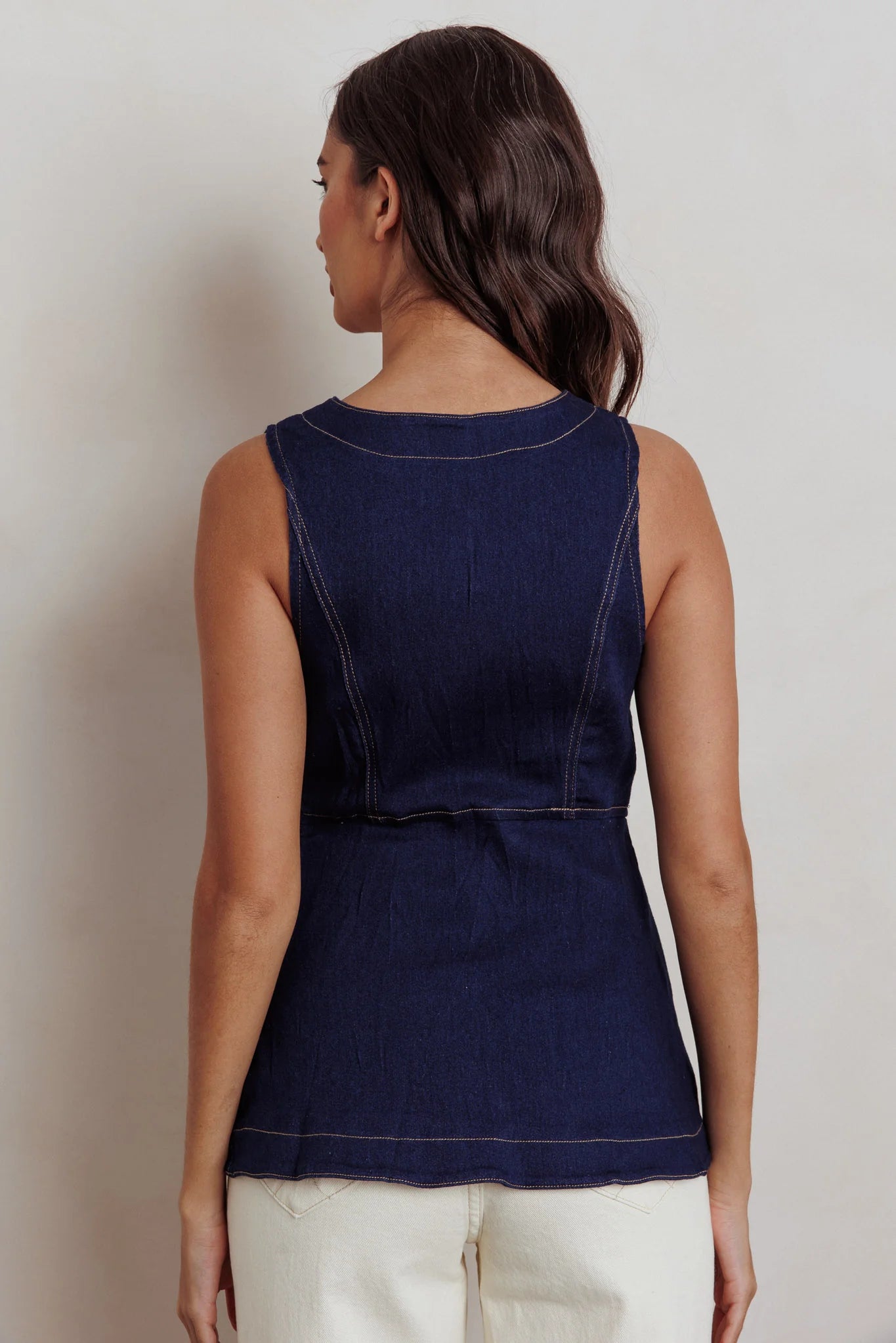 Philomena Button Front Pocket Vest Top Denim