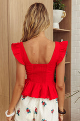 Allora Frill Sleeve Top Red