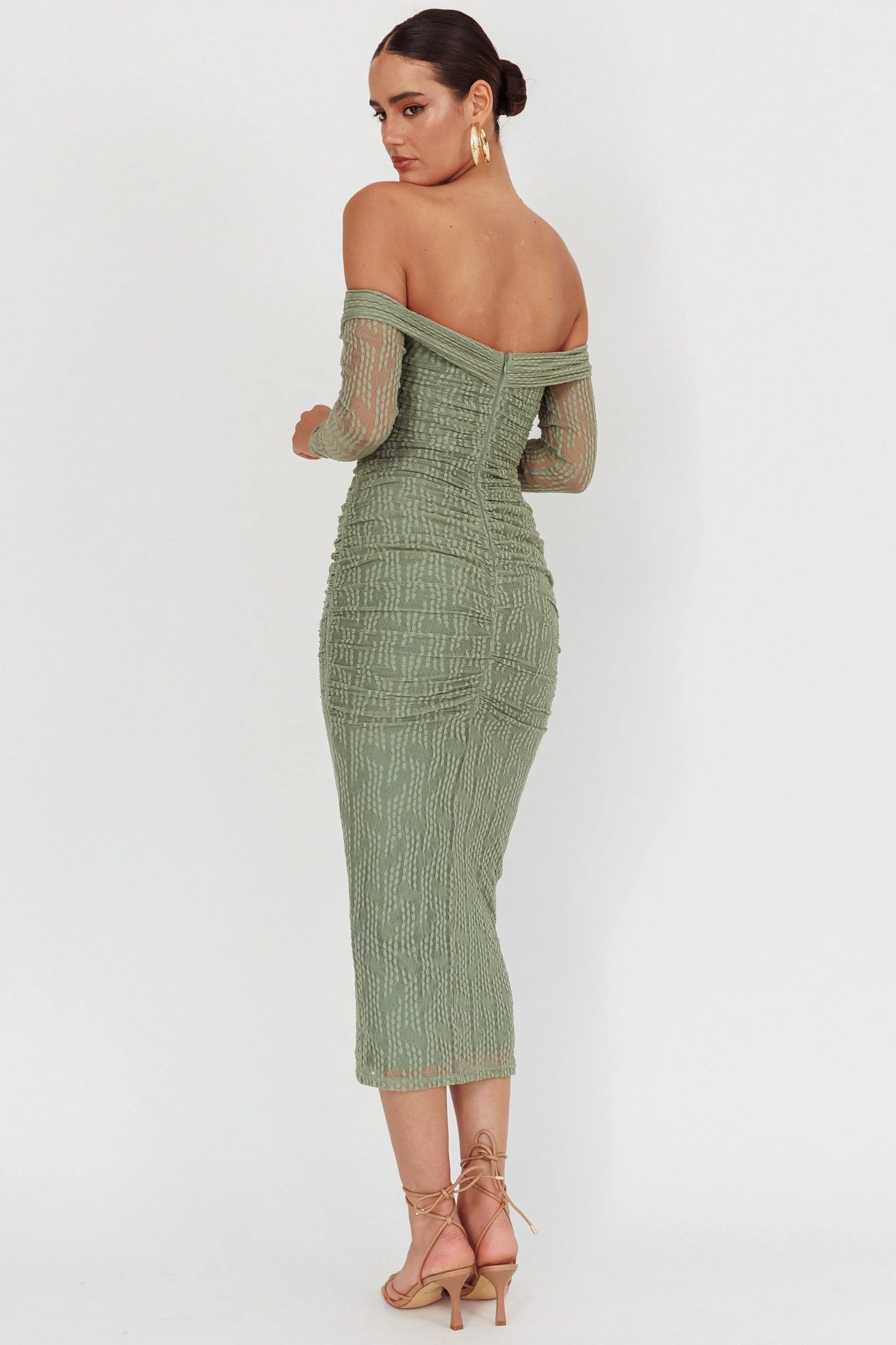 Oliana Off-Shoulder Mesh Maxi Dress Fern
