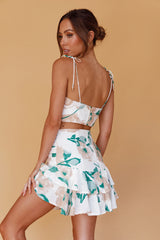 Janene Tied Shoulder Crop Top White/Olive