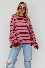 Jona Relaxed Knit Sweater Striped Pink