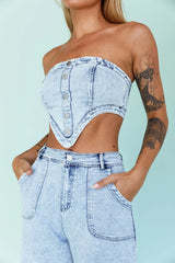 Uptown Strapless Crop Top Denim