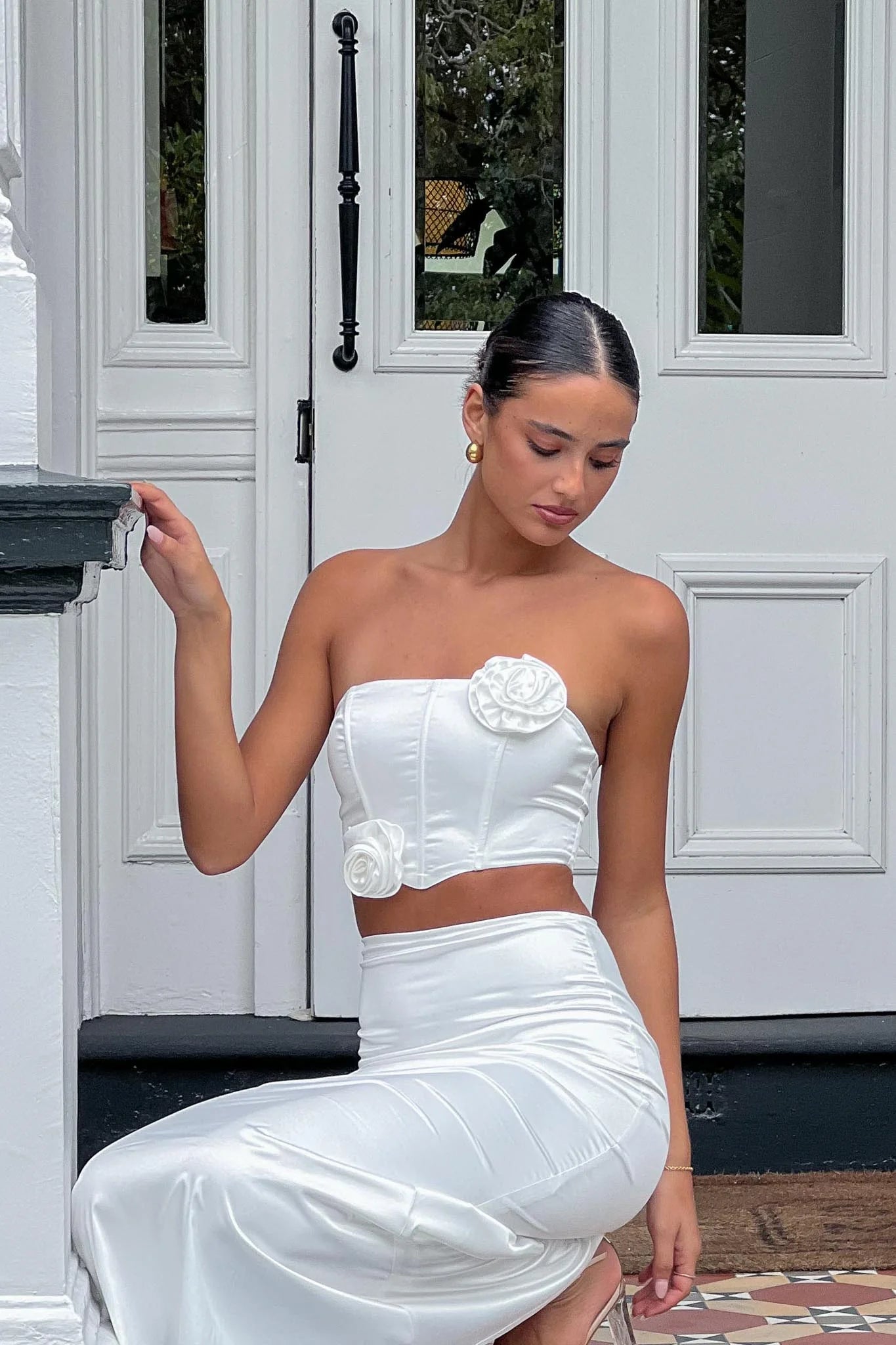 Like A Dove Rosette Corset Top Oyster